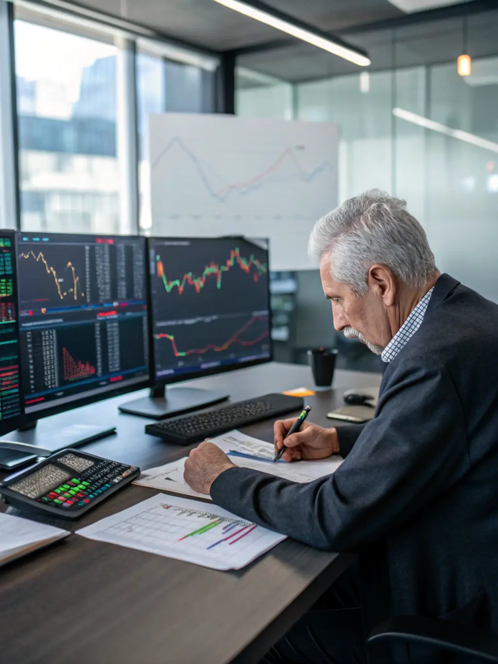 An image depicting a financial analyst working on a forecasting model with charts and graphs, in a modern office setting, emphasizing data-driven decision-making.